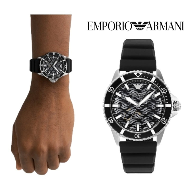  Shop Authentic Emporio Armani Meccanico Automatic Black Dial Black Silicone Strap Watch For Men - AR60062 - Luxxuri
