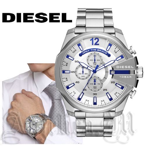  Shop Authentic Diesel Mega Chief Chronograph Silver Dial Silver Steel Strap Watch For Men - DZ4477 - Luxxuri