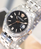  Shop Authentic Versace Greca Time Quartz Black Dial Silver Steel Strap Watch For Men - VE3K00322 - Luxxuri