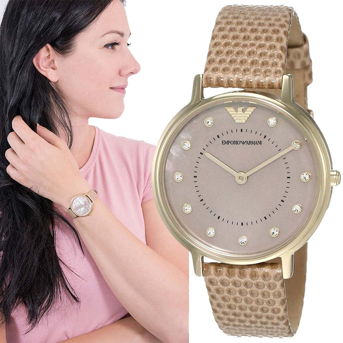  Shop Authentic Emporio Armani Kappa Quartz Mother of Pearl Taupe Dial Brown Leather Strap Watch For Men - AR11151 - Luxxuri