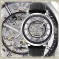  Shop Authentic Emporio Armani Luigi Silver Skeleton Dial Black Leather Strap Watch For Men - AR1981 - Luxxuri