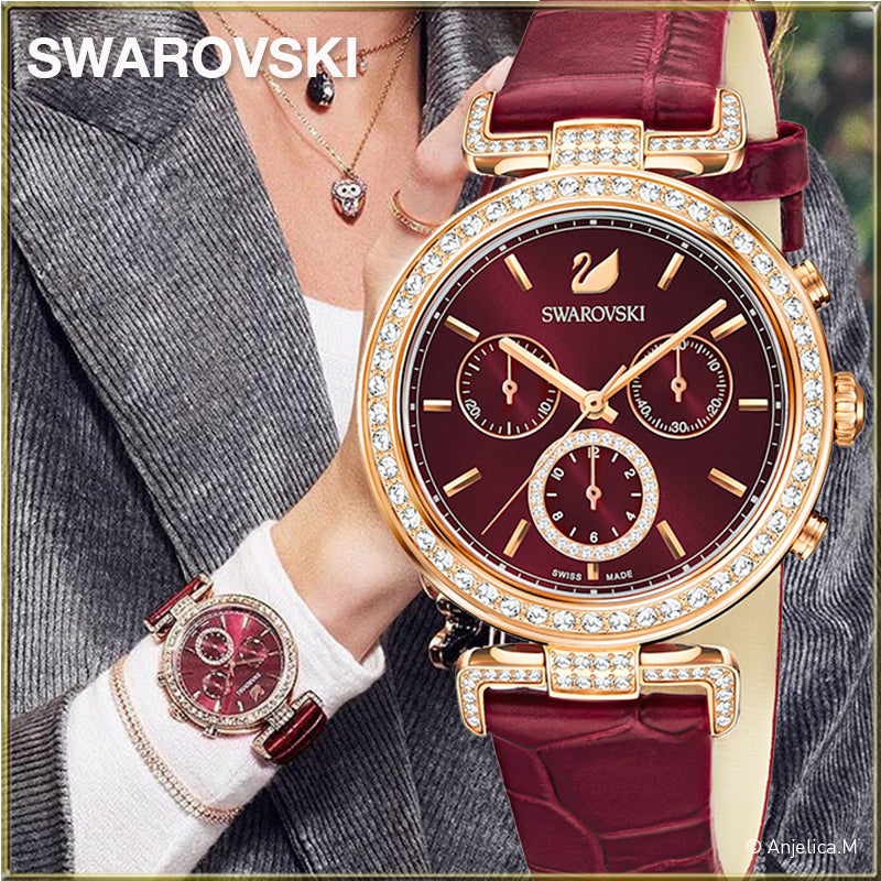  Shop Authentic Swarovski Era Journey Red Dial Red Leather Strap Watch for Women - 5416701 - Luxxuri