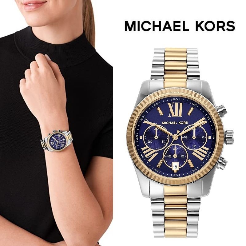  Shop Authentic Michael Kors Lexington Chronograph Blue Dial Two Tone Steel Strap Watch For Women - MK7218 - Luxxuri