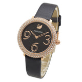  Shop Authentic Swarovski Crystal Frost Black Dial Black Leather Strap Watch for Women - 5484058 - Luxxuri