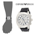 Emporio Armani Sportivo Chronograph Silver Dial Black Leather Strap Watch For Men - AR6054