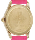  Shop Authentic Gucci G Timeless Quartz Pink Dial Pink Leather Strap Watch For Women - YA1264115 - Luxxuri