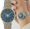  Shop Authentic Gucci G Timeless Quartz Blue Dial Two Tone Steel Strap Watch For Women - YA1265029 - Luxxuri