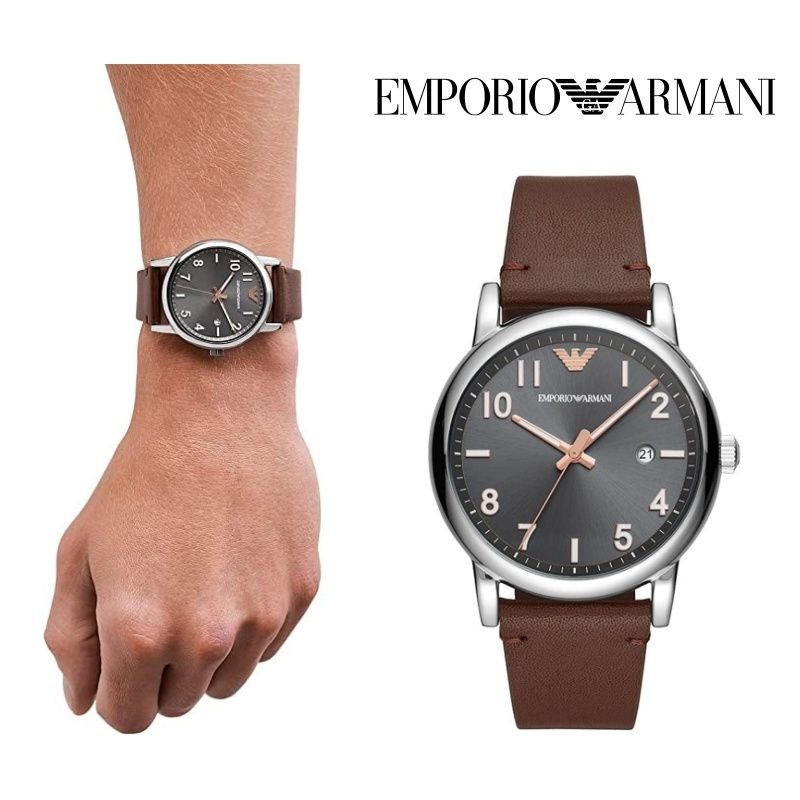  Shop Authentic Emporio Armani Luigi Quartz Grey Dial Brown Leather Strap Watch For Men - AR11175 - Luxxuri