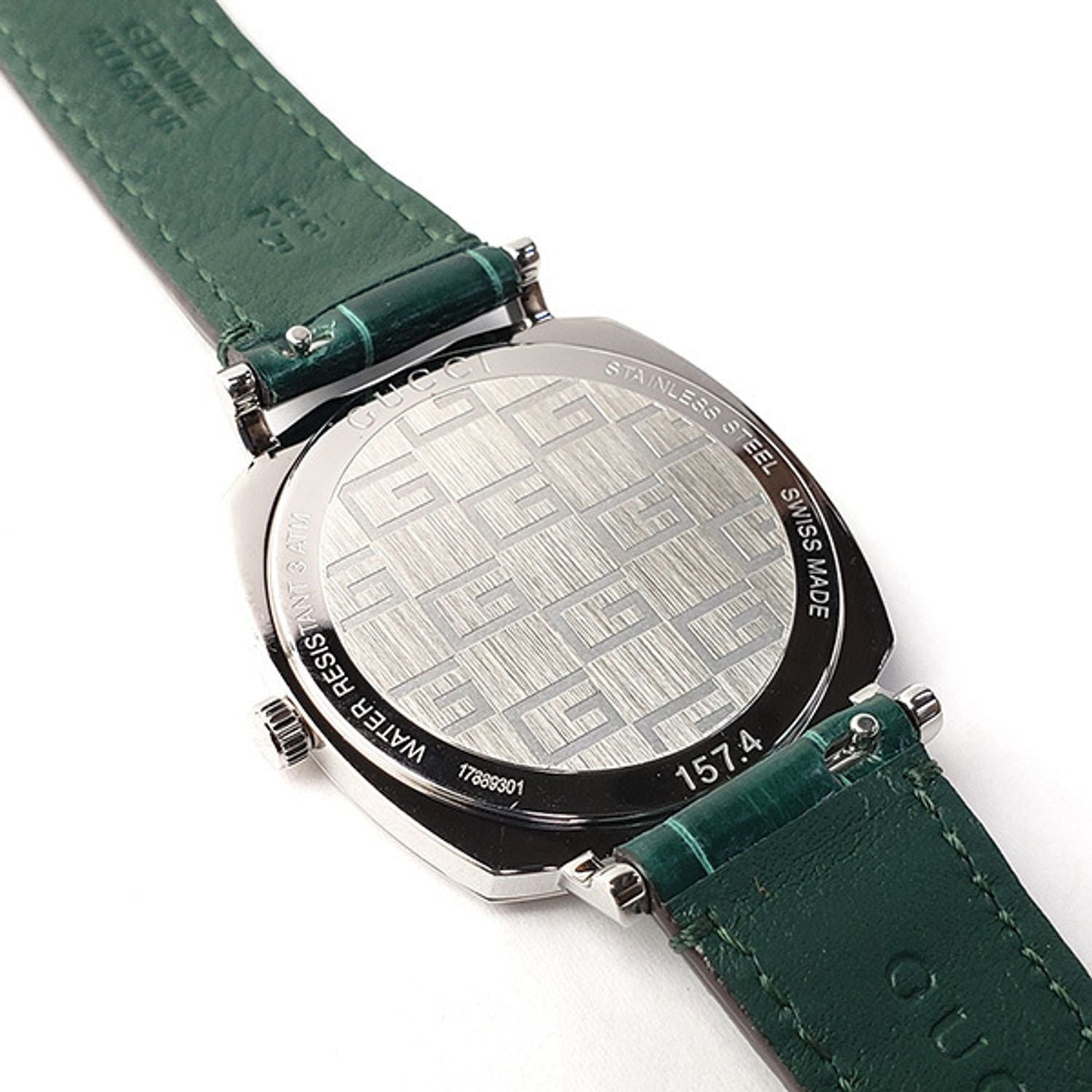  Shop Authentic Gucci Grip Quartz Silver Dial Green Leather Strap Watch For Women - YA157404 - Luxxuri