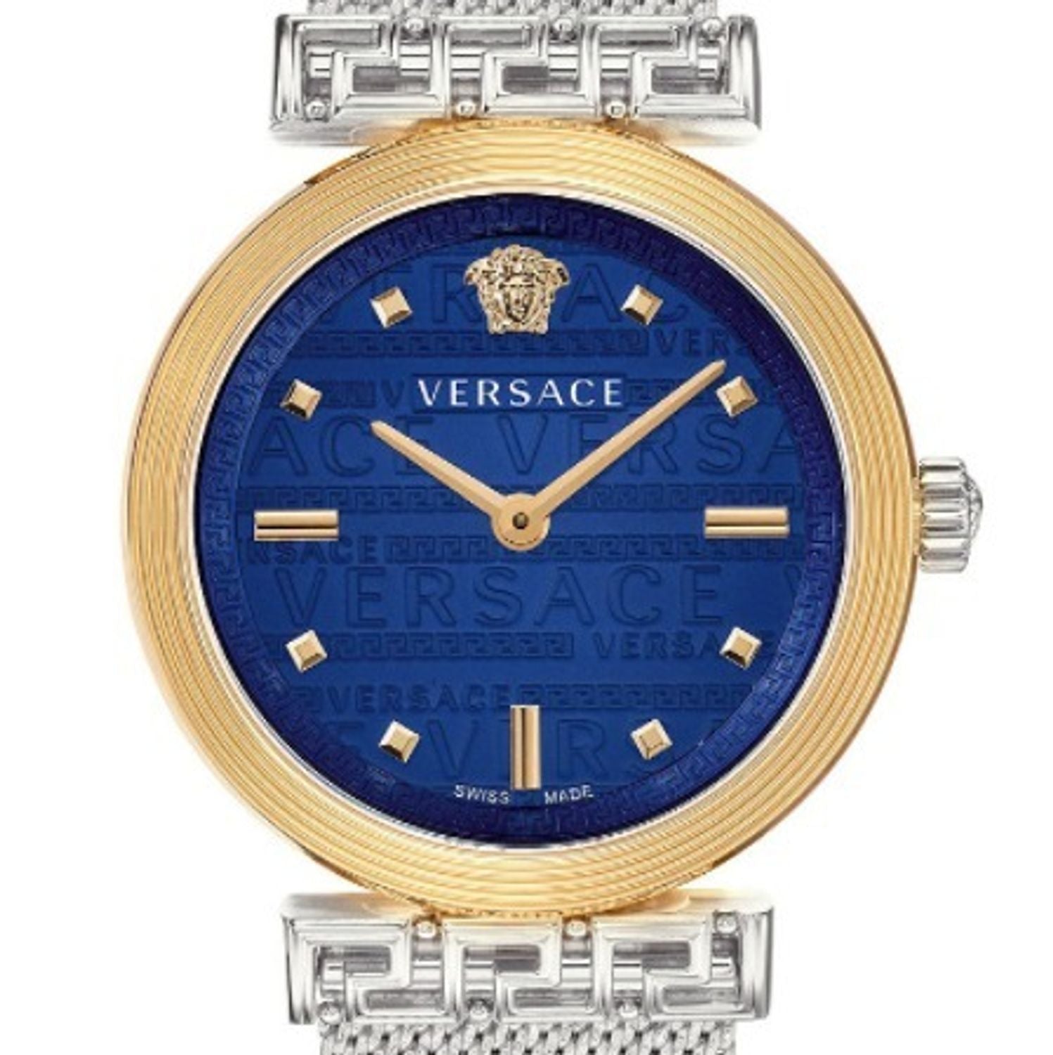 Versace Meander Blue Dial Silver Mesh Bracelet Watch for Women - VELW00520