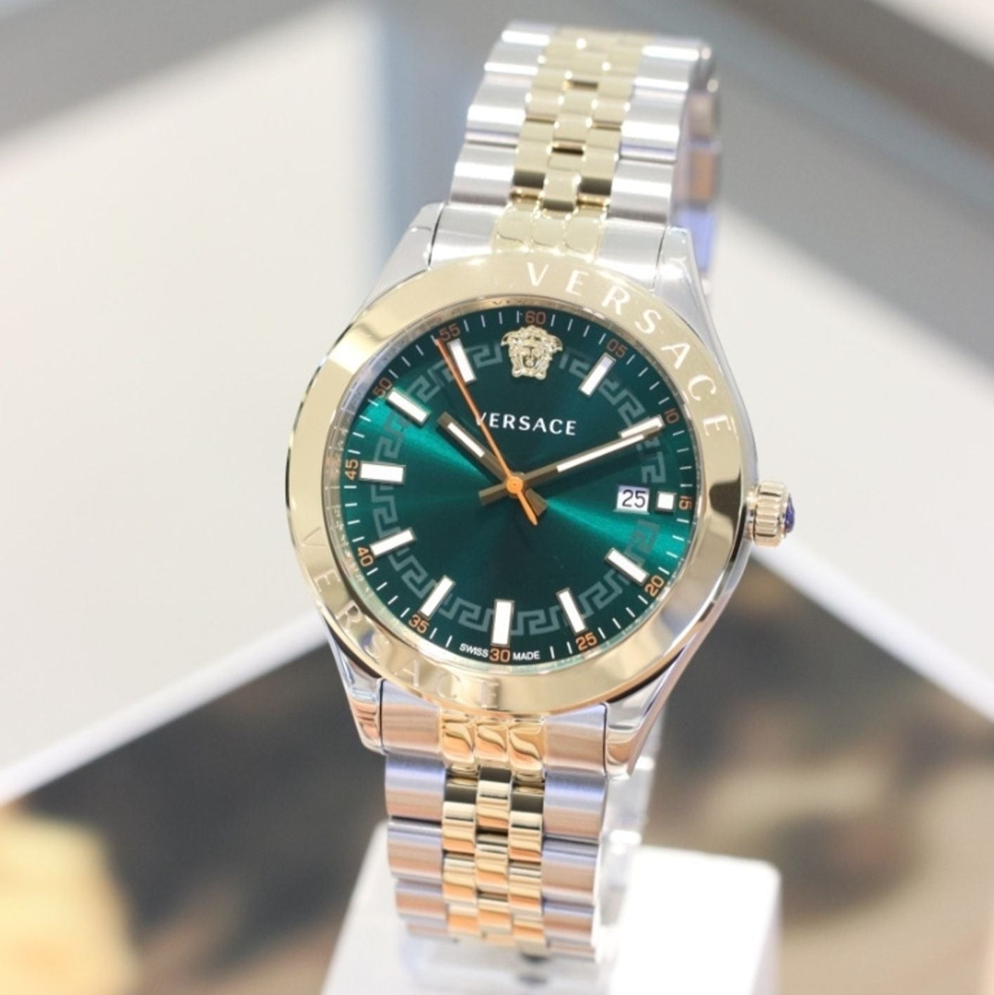 Versace Hellenyium Green Dial Two Tone Steel Strap Watch for Women - VEVH00620