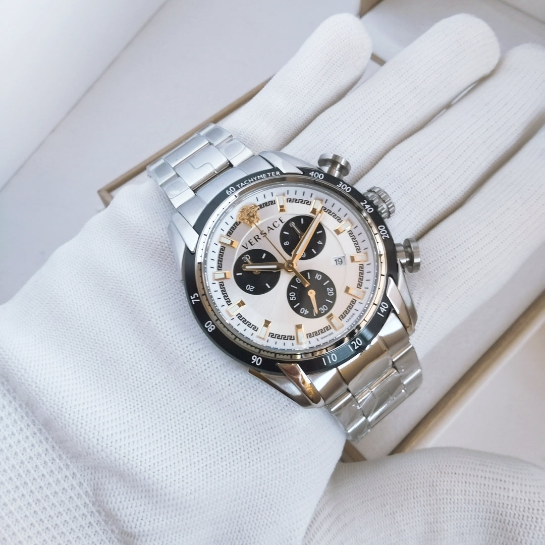  Shop Authentic Versace V-Ray Chronograph Quartz Silver Dial Silver Steel Strap Watch For Men - VE2I00321 - Luxxuri