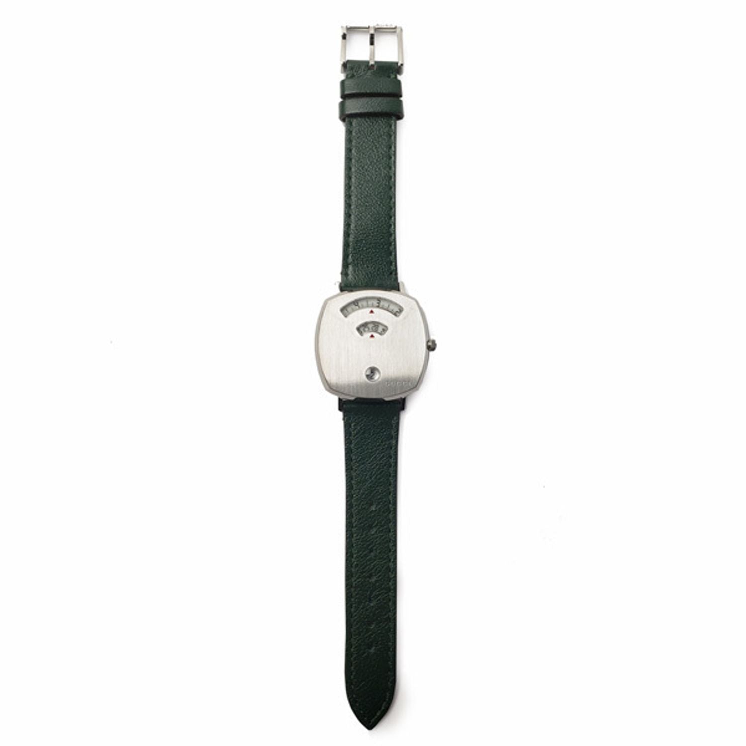  Shop Authentic Gucci Grip Quartz Silver Dial Green Leather Strap Unisex Watch - YA157406 - Luxxuri
