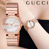  Shop Authentic Gucci G Interlocking Mother of Pearl Dial Rose Gold Steel Strap Watch For Women - YA133515 - Luxxuri