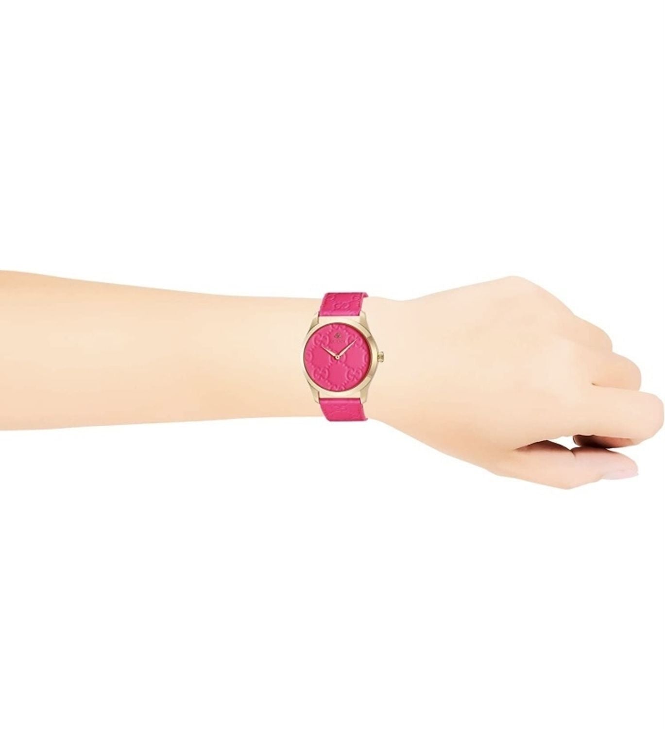  Shop Authentic Gucci G Timeless Quartz Pink Dial Pink Leather Strap Watch For Women - YA1264115 - Luxxuri