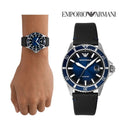 Shop Authentic Emporio Armani Diver Three-Hand Quartz Blue Dial Blue Leather Strap Watch For Men - AR11516 - Luxxuri