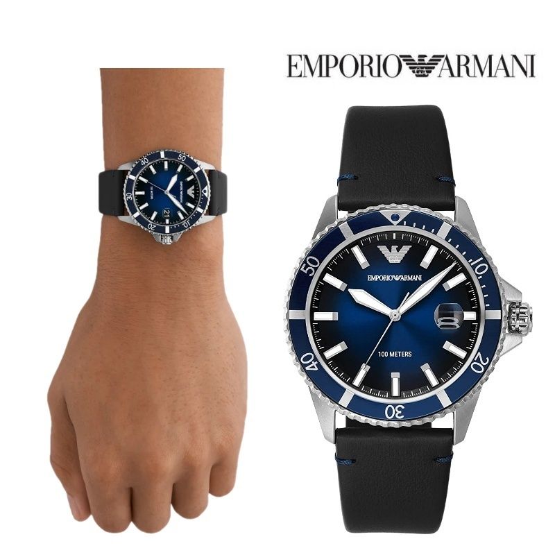 Shop Authentic Emporio Armani Diver Three-Hand Quartz Blue Dial Blue Leather Strap Watch For Men - AR11516 - Luxxuri