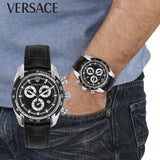  Shop Authentic Versace V Ray Chronograph Quartz Black Dial Black Leather Strap Watch For Men - VE2I00121 - Luxxuri