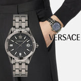  Shop Authentic Versace Greca Time Quartz Black Dial Grey Steel Strap Watch for Men  - VE3K00622 - Luxxuri