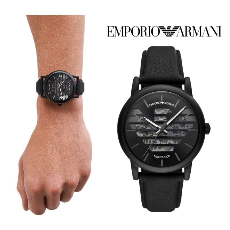  Shop Authentic Emporio Armani Meccanico Quartz Black Dial Black Leather Strap Watch For Men - AR60032 - Luxxuri