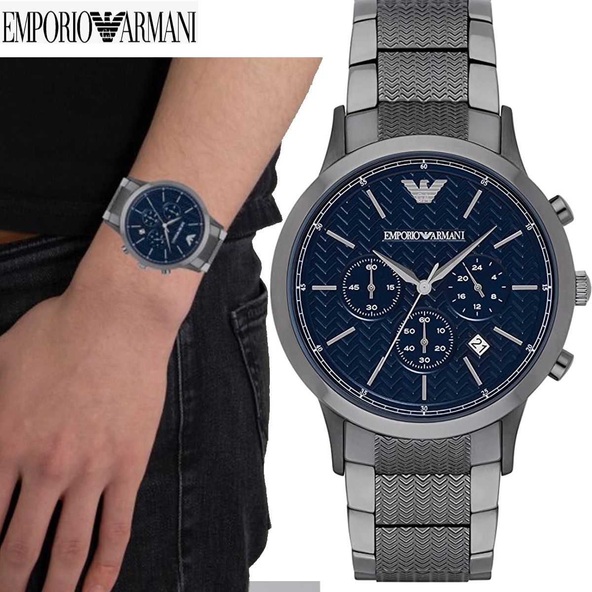 Shop Authentic Emporio Armani Renato Chronograph Quartz Blue Dial Grey Steel Strap Watch For Men - AR2505 - Luxxuri