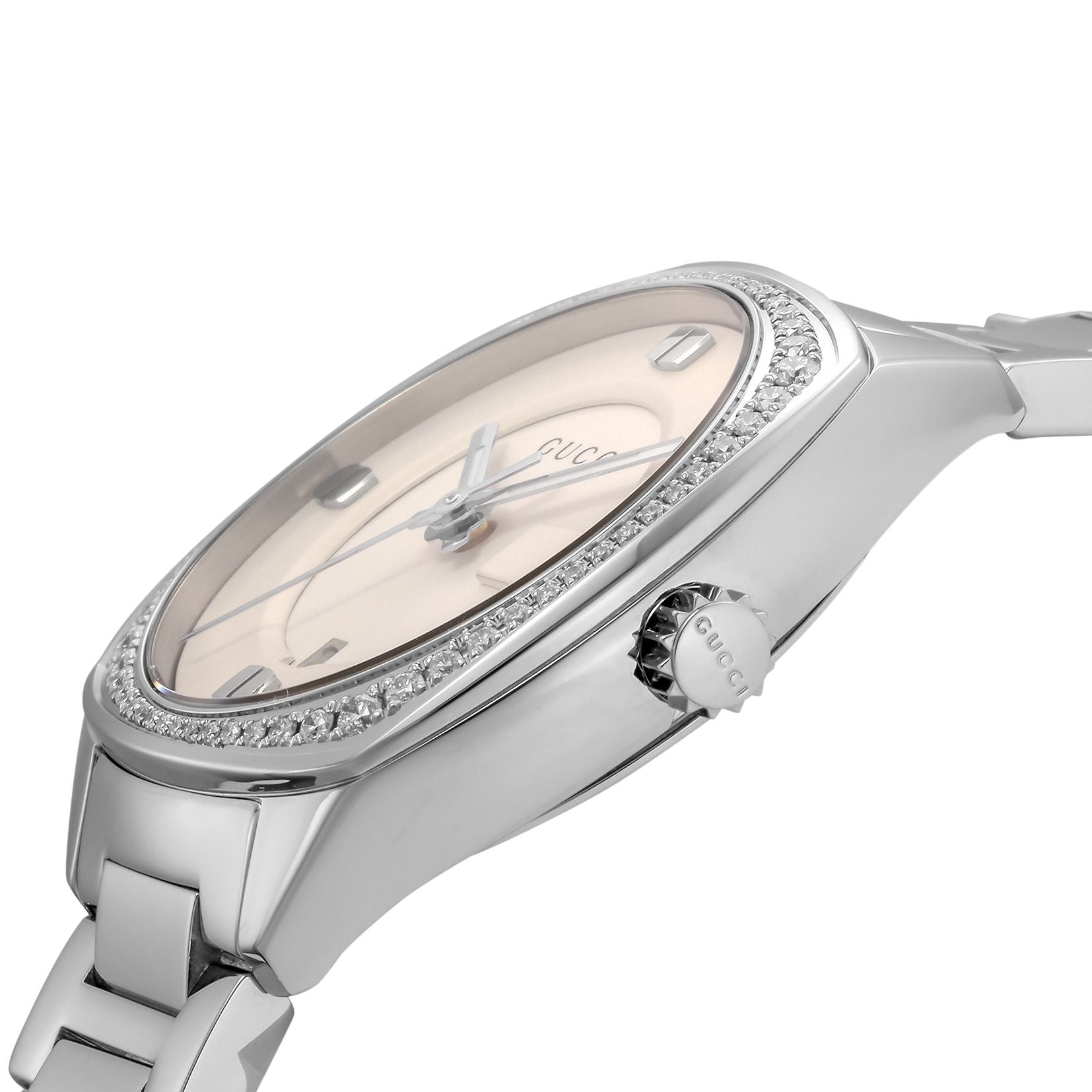 Gucci GG2570 Diamonds White Dial Silver Steel Strap Watch For Women - YA142506