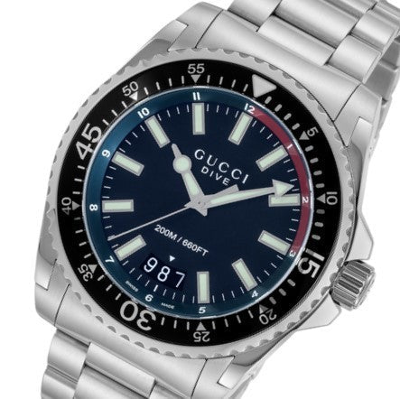 Shop Authentic Gucci Dive Quartz Black Dial Silver Steel Strap Watch For Men - YA136212 - Luxxuri