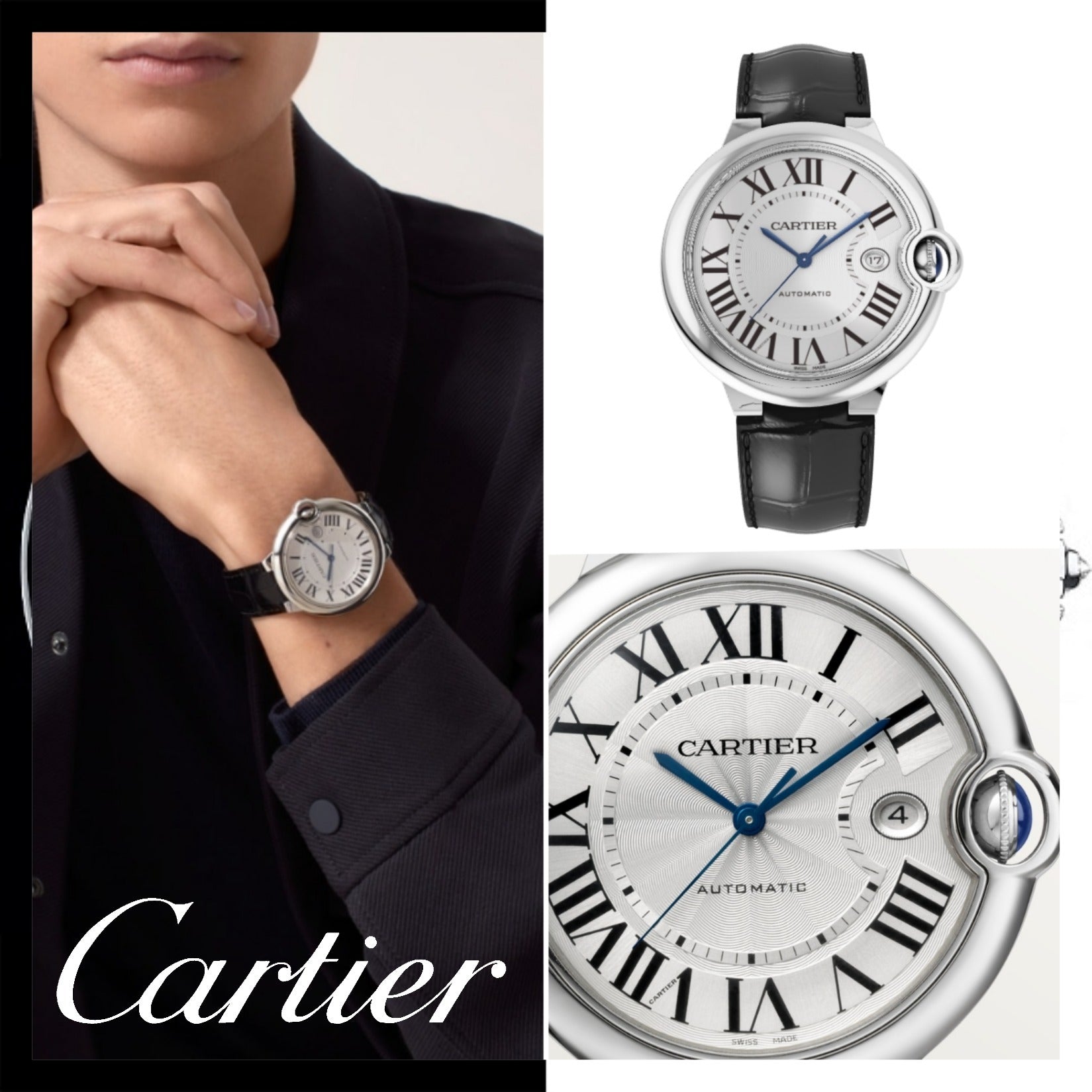  Shop Authentic Cartier Ballon Bleu de Cartier Silver Dial Black Leather Strap Watch for Men - WSBB0026 - Luxxuri