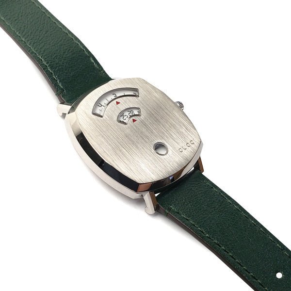  Shop Authentic Gucci Grip Silver Dial Green Leather Strap Unisex Watch - YA157412 - Luxxuri
