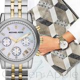  Shop Authentic Michael Kors Ritz Chronograph White Dial Two Tone Steel Strap Watch for Women - MK5057 - Luxxuri
