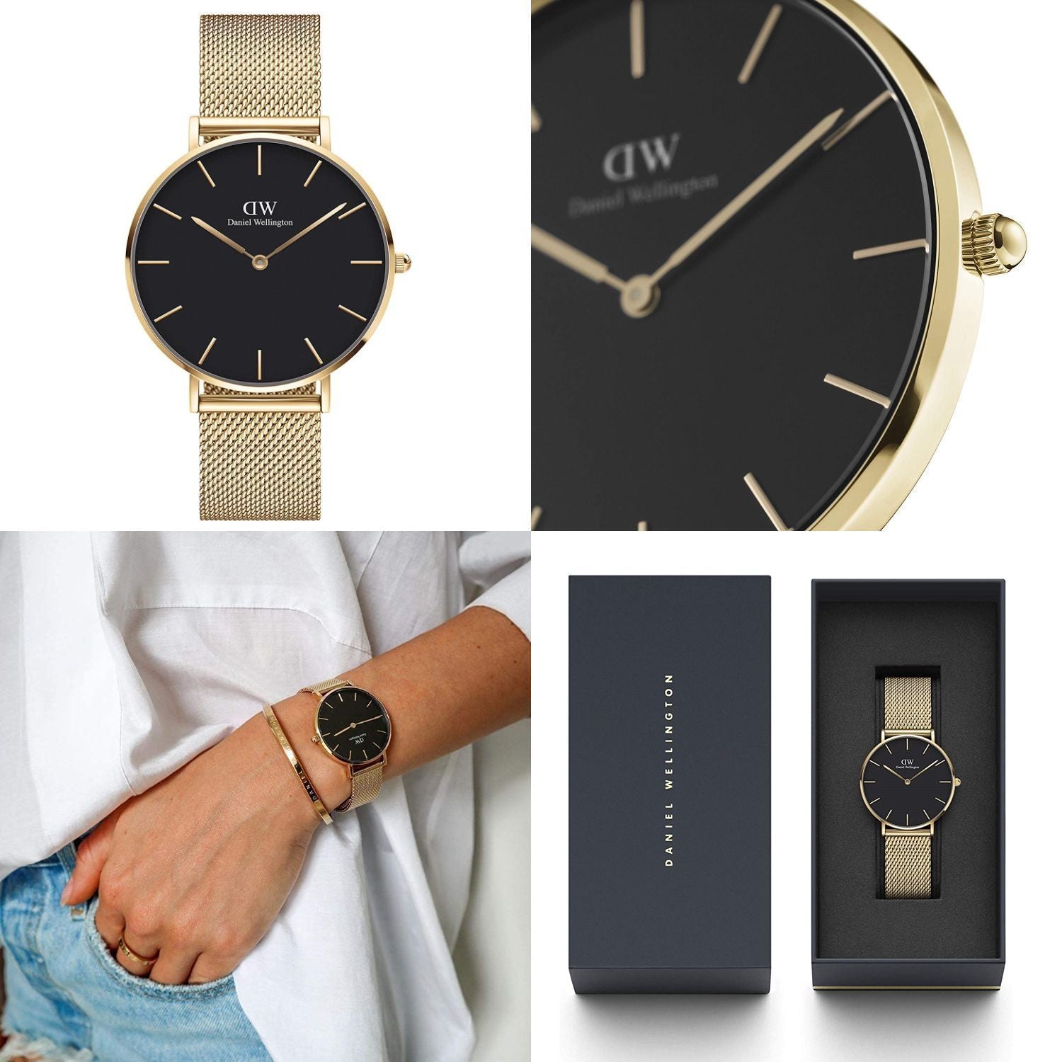  Shop Authentic Daniel Wellington Petite Evergold Black Dial Gold Mesh Strap Watch For Women - DW00100345 - Luxxuri