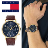  Shop Authentic Tommy Hilfiger Daniel Blue Dial Brown Leather Strap Watch for Men - 1710380 - Luxxuri