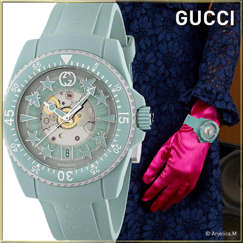  Shop Authentic Gucci Dive Automatic Green Dial Green Rubber Strap Unisex Watch - YA136344 - Luxxuri