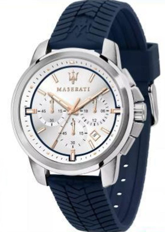 Shop Authentic Maserati Successo Chronograph White Dial Blue Rubber Strap Watch For Men - R8871621013 - Luxxuri