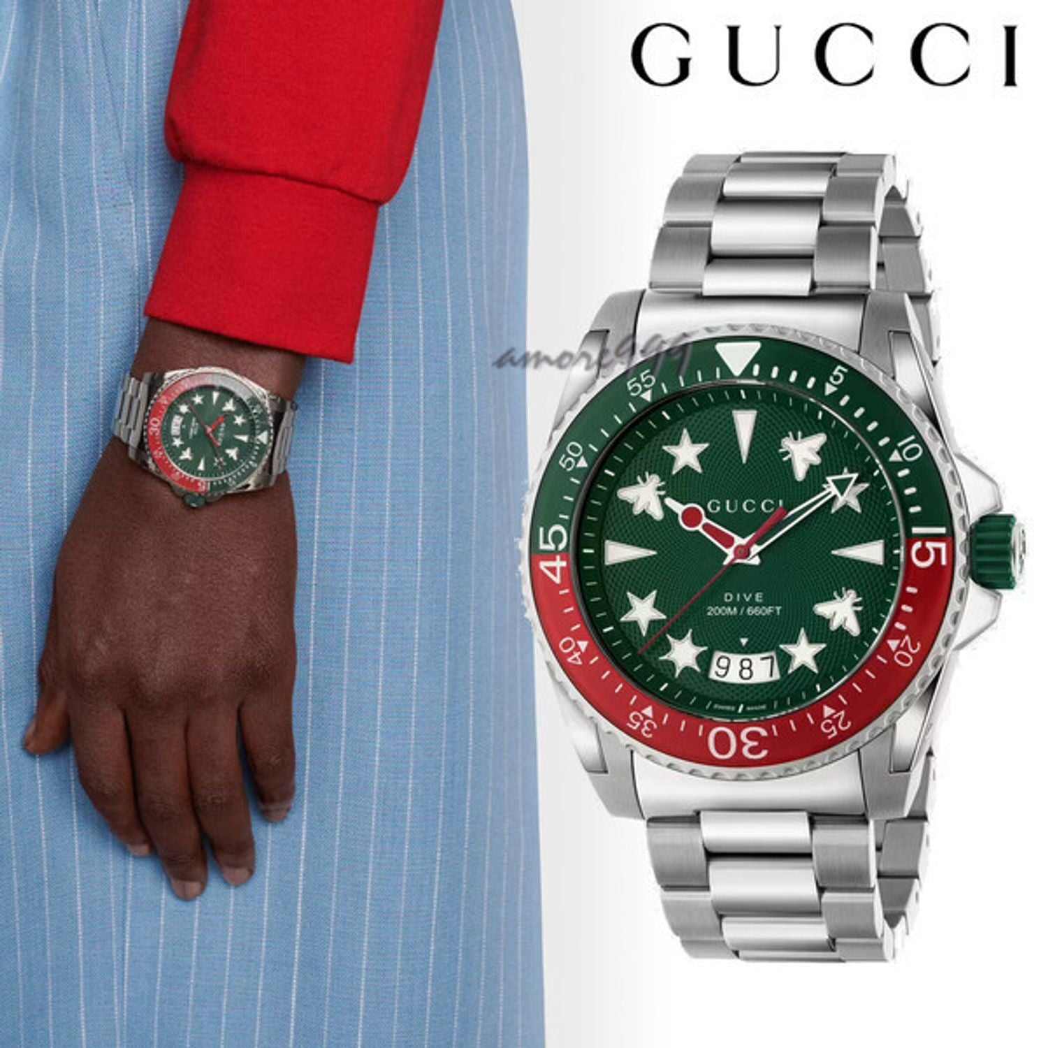  Shop Authentic Gucci Dive Quartz Green Dial Silver Steel Strap Watch For Men - YA136222 - Luxxuri