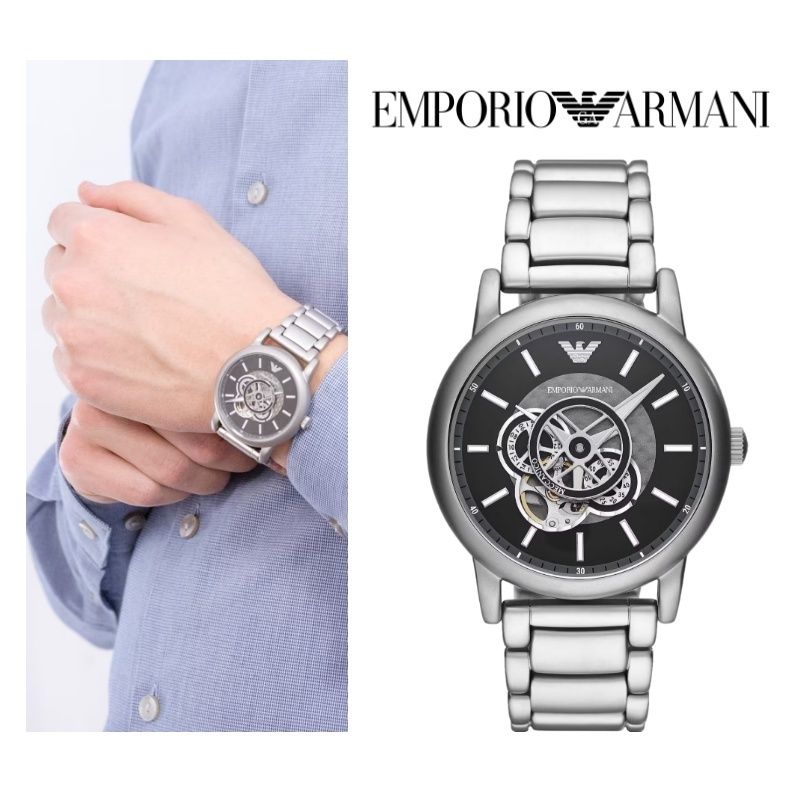  Shop Authentic Emporio Armani Meccanico Automatic Skeleton Black Dial Silver Steel Strap Watch For Men - AR60021 - Luxxuri