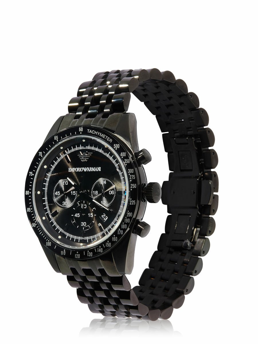 Shop Authentic Emporio Armani Tazio Chronograph Black Dial Black Steel Strap Watch For Men - AR5989 - Luxxuri