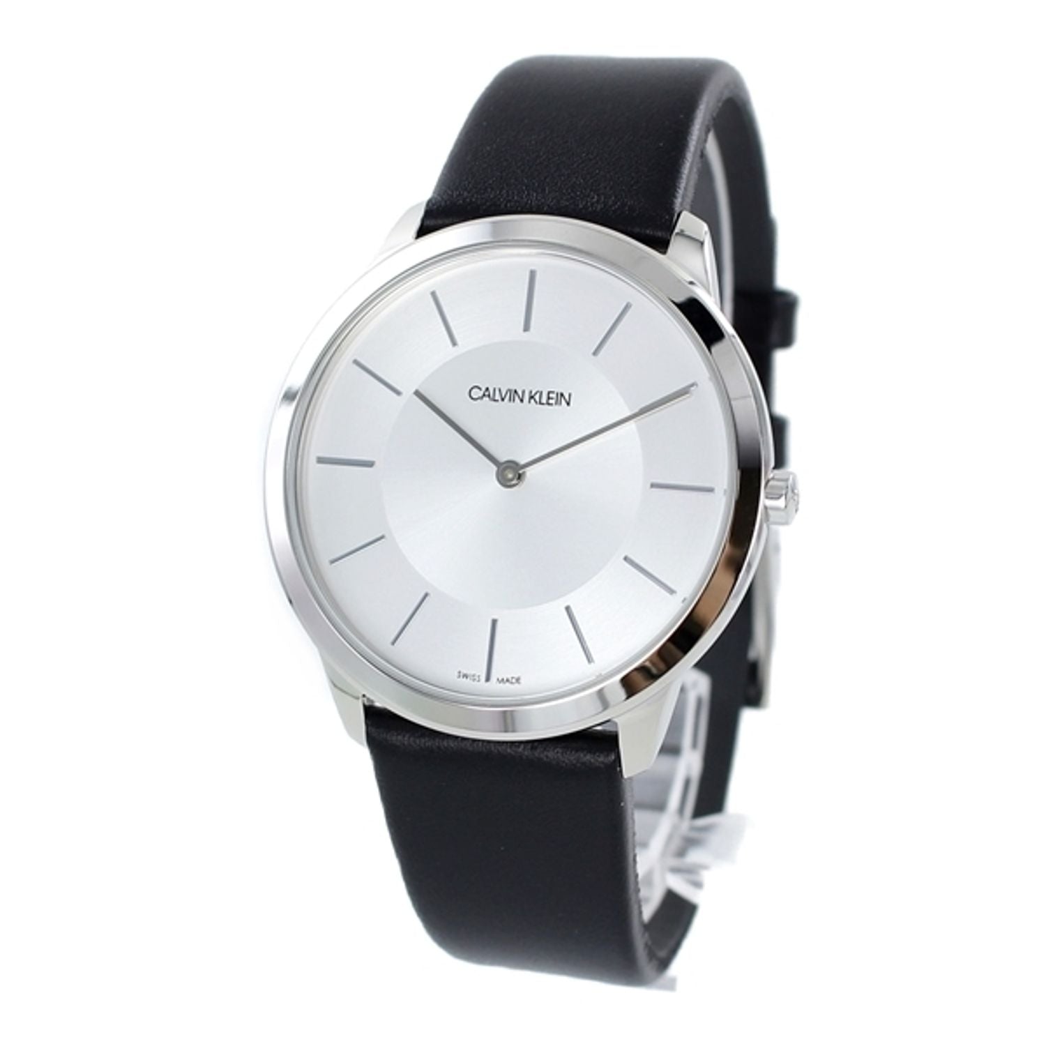  Shop Authentic Calvin Klein Minimalist White Dial Black Leather Strap Watch for Men - K3M211C6 - Luxxuri