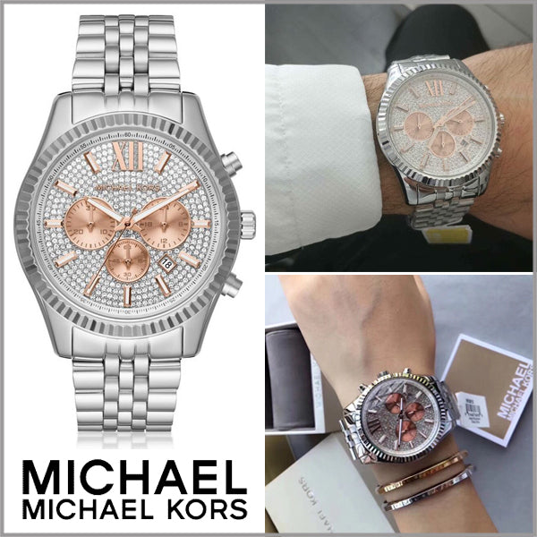  Shop Authentic Michael Kors Lexington Chronograph Silver Dial Silver Steel Strap Watch for Men - MK8515 - Luxxuri
