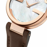  Shop Authentic Gucci G Interlocking Mother of Pearl Dial Brown Leather Strap Watch For Women - YA133516 - Luxxuri