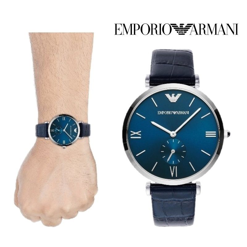 Shop Authentic Emporio Armani Gianni T Bar Quartz Blue Dial Blue Leather Strap Watch For Men - AR11300 - Luxxuri