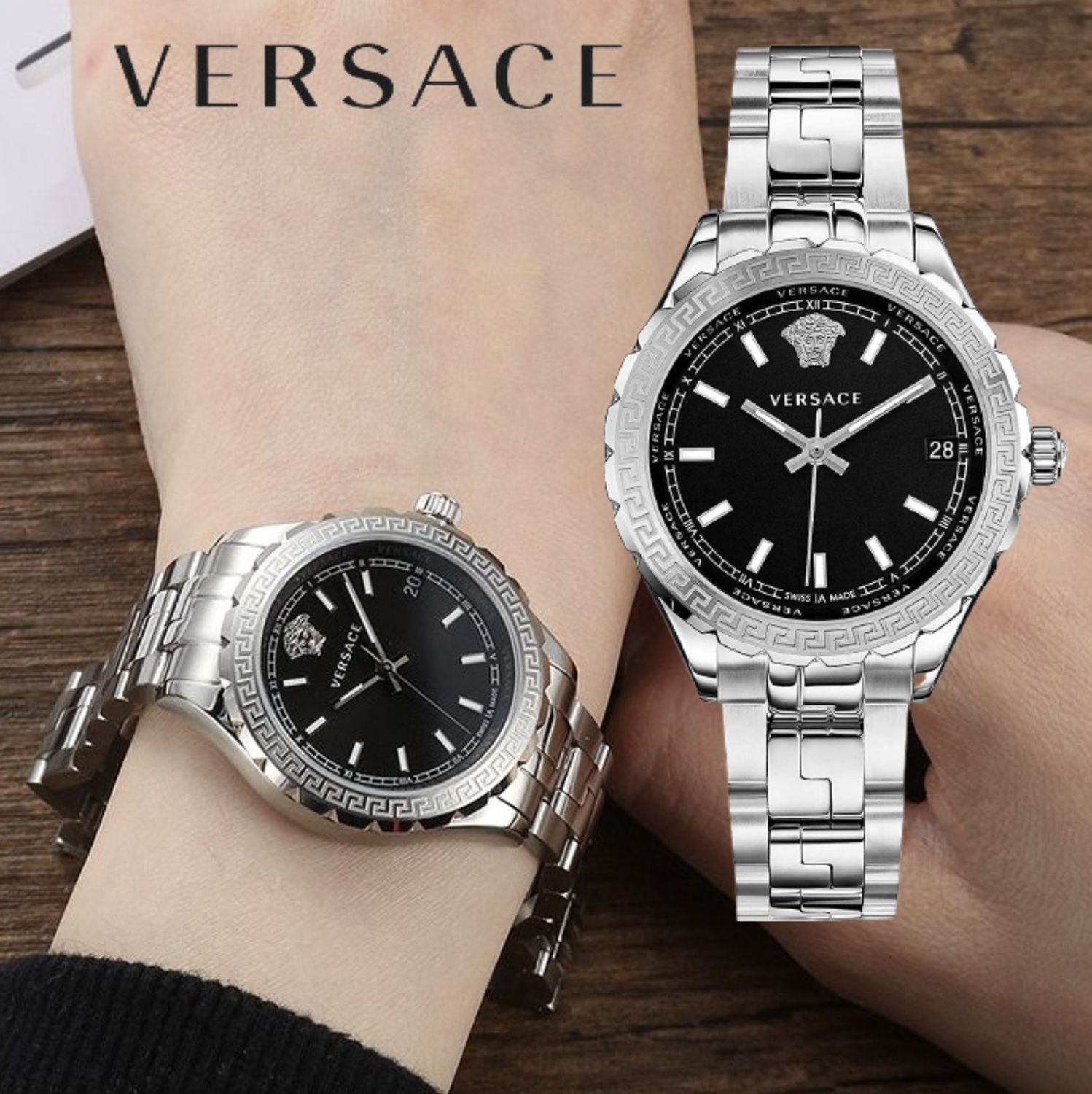  Shop Authentic Versace Hellenyium Black Dial Silver Steel Strap Watch for Women - V12020015 - Luxxuri