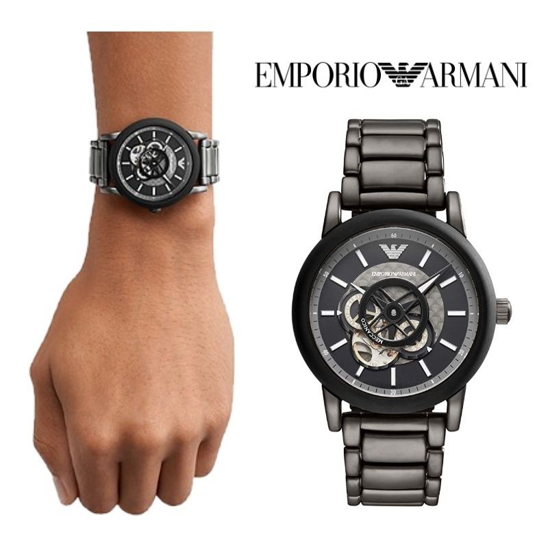  Shop Authentic Emporio Armani Meccanico Automatic Black Dial Black Steel Strap Watch For Men - AR60010 - Luxxuri