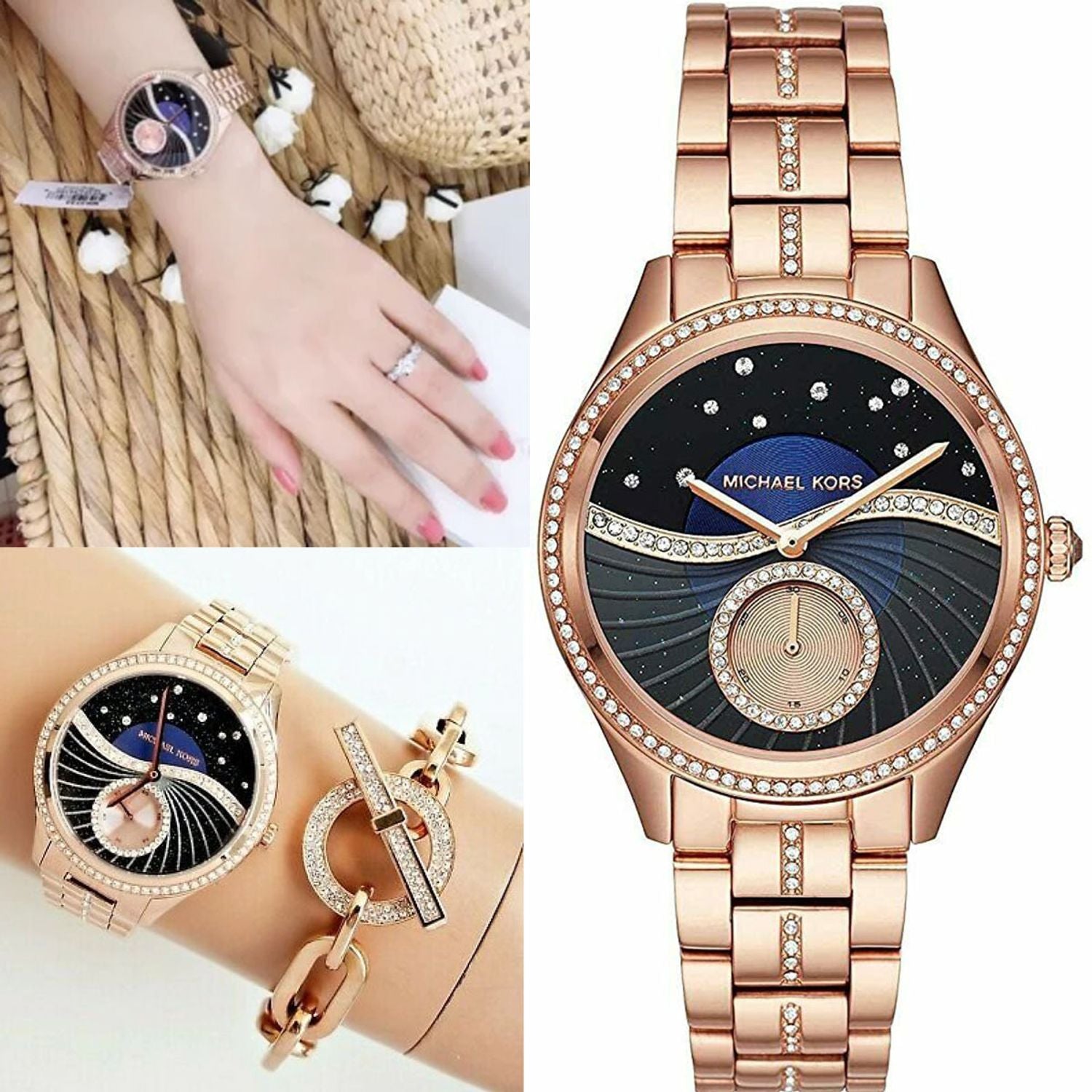  Shop Authentic Michael Kors Lauryn Blue Dial Rose Gold Steel Strap Watch for Women - MK3723 - Luxxuri
