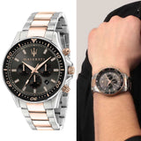  Shop Authentic Maserati SFIDA Chronograph Black Dial Two Tone Steel Strap Watch For Men - R8873640002 - Luxxuri