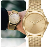  Shop Authentic Michael Kors Slim Runway Quartz Gold Dial Gold Mesh Bracelet Watch For Women - MK8625 - Luxxuri