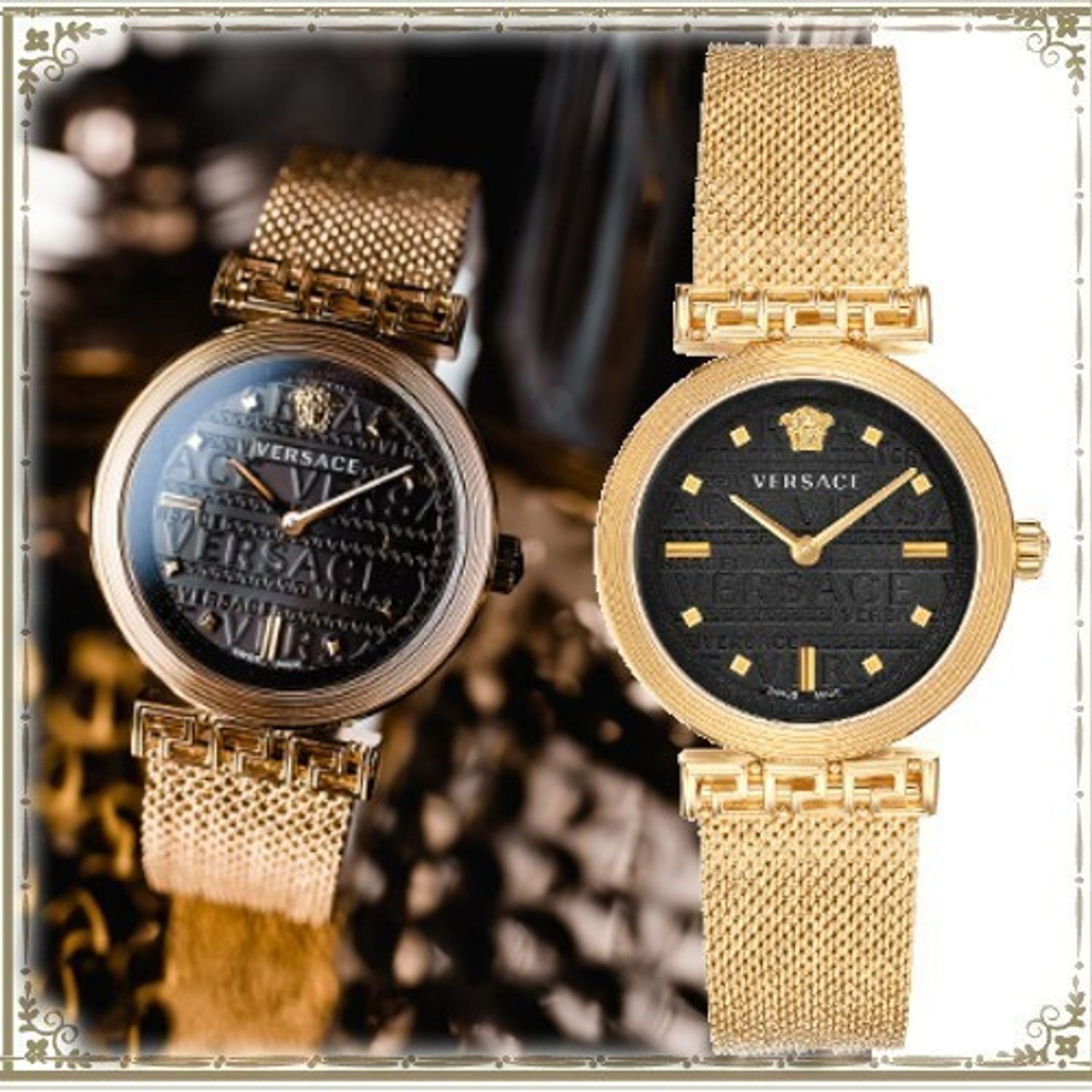  Shop Authentic Versace Meander Black Dial Gold Mesh Bracelet Watch for Women - VELW00720 - Luxxuri