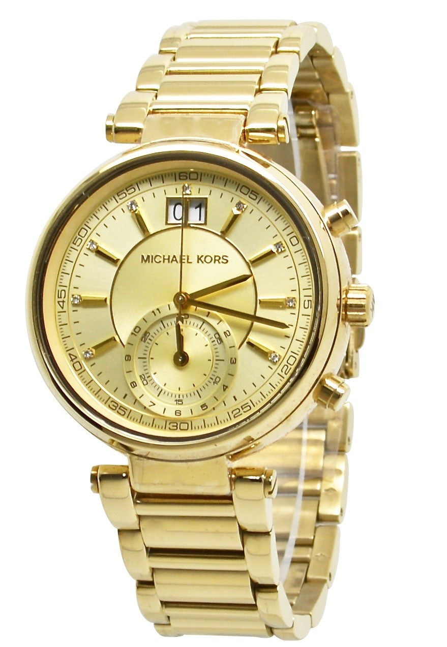 Michael Kors Sawyer White Dial Gold Steel Strap Watch for Women - MK6362