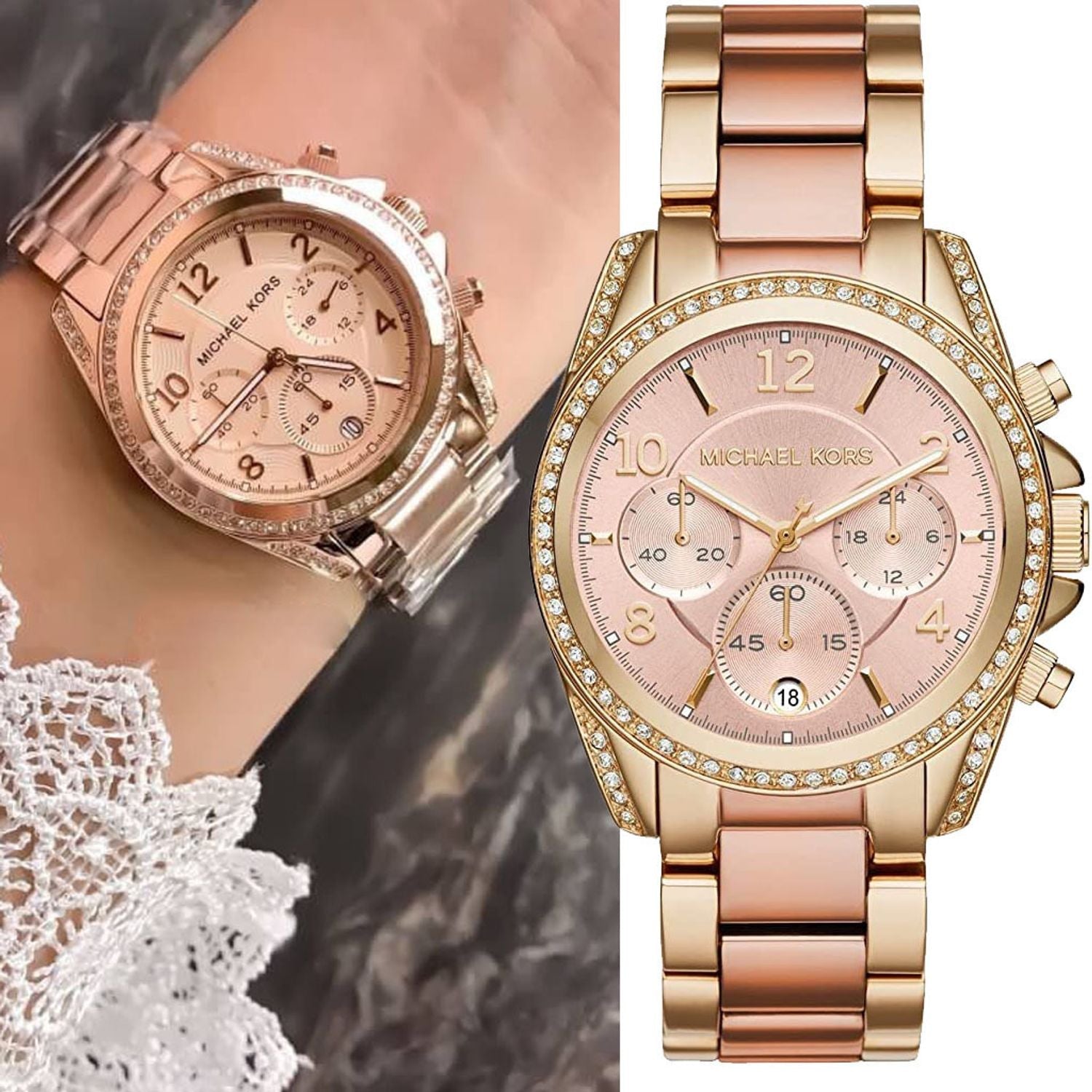  Shop Authentic Michael Kors Blair Chronograph Rose Gold Dial Two Tone Steel Strap Watch for Women - MK6316 - Luxxuri