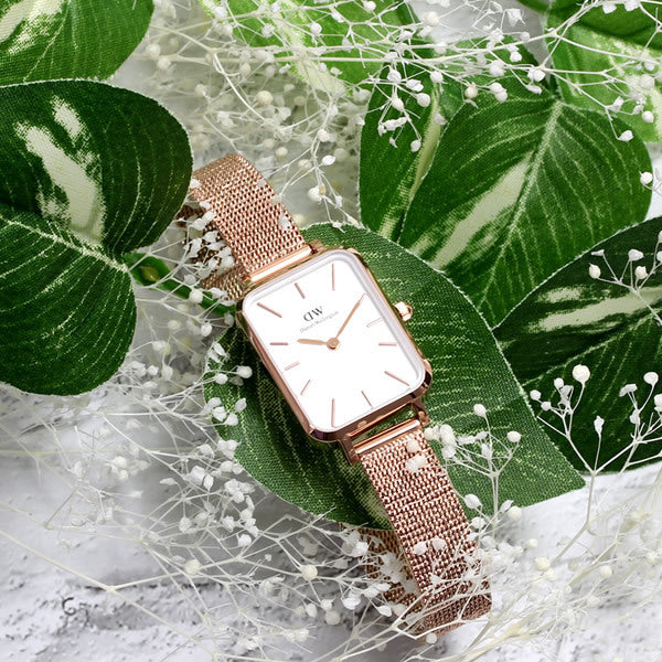  Shop Authentic Daniel Wellington Quadro Melrose White Dial Gold Mesh Strap Watch For Women - DW00100431 - Luxxuri